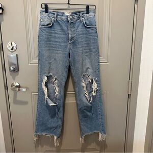 Free People We The Free Maggie Mid Rise Straight Leg Jeans Size 27 Distressed
